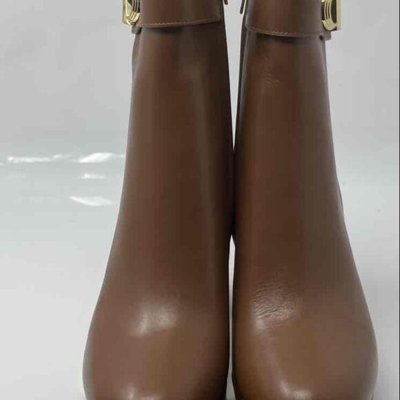 NEW-Michael Kors Parker Brown LEATHER Side Zip Platform Ankle Boots Size 9.5M - Picture 3 of 5